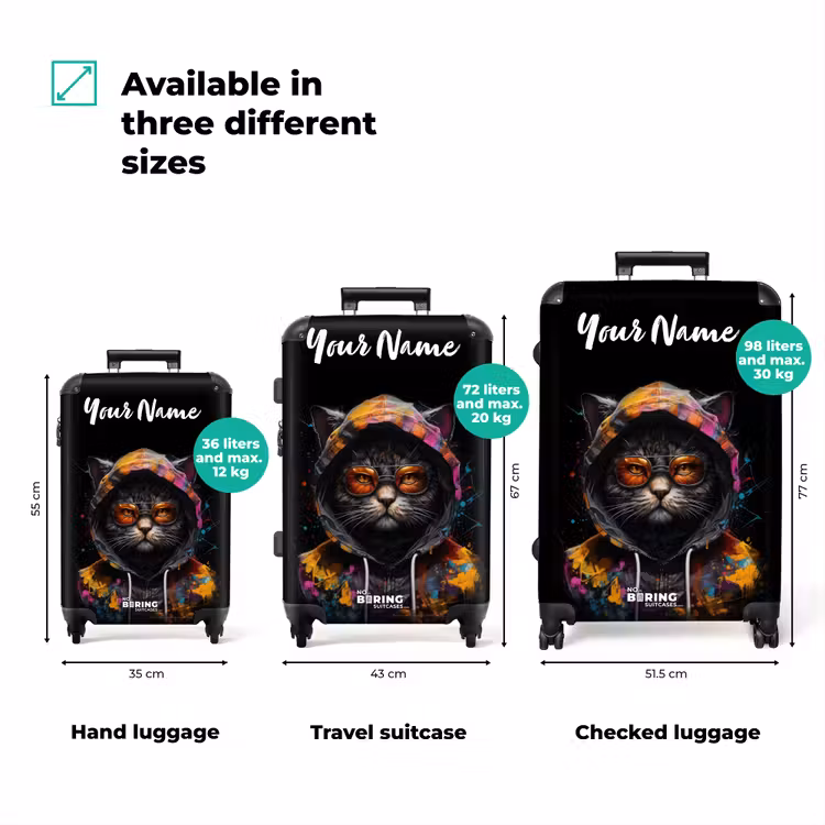 Suitcase with name - Cat with Colorful Vest and Orange Glasses — 3