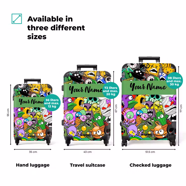 Suitcase with name - Colorful Monster Mix — 3