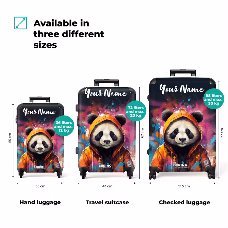 Suitcase with name - Panda with Orange Jacket and Paint Splatters — 3