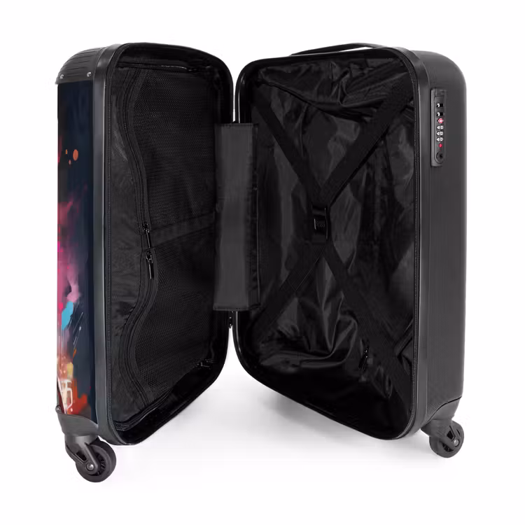 Suitcase with name - Panda with Orange Jacket and Paint Splatters — 5