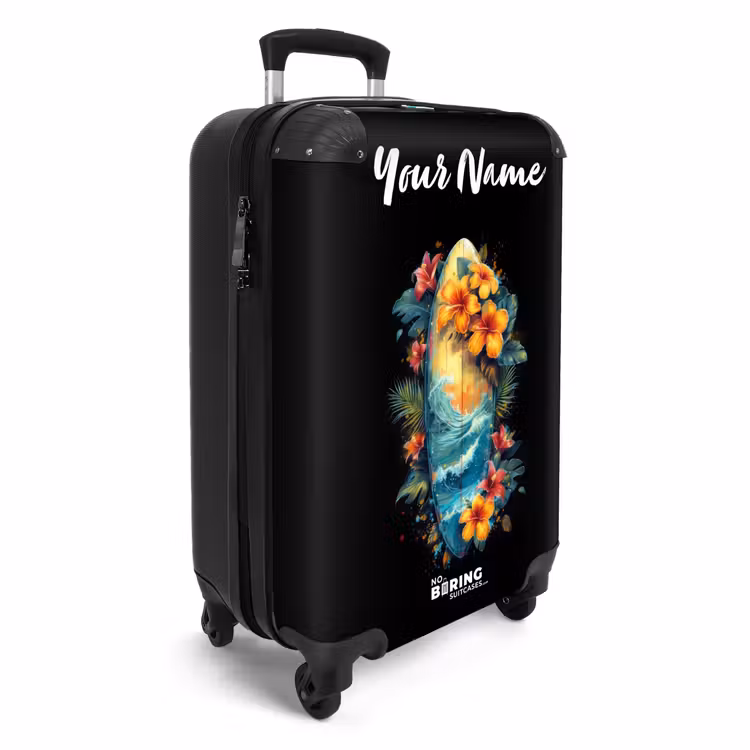 Suitcase with name - Surfboard Surrounded by Flowers — 2
