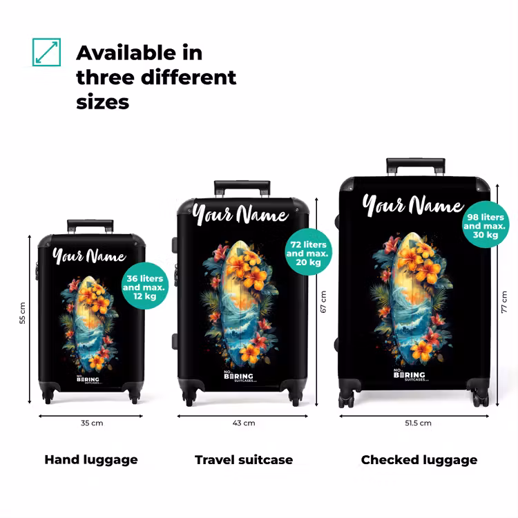 Suitcase with name - Surfboard Surrounded by Flowers — 3