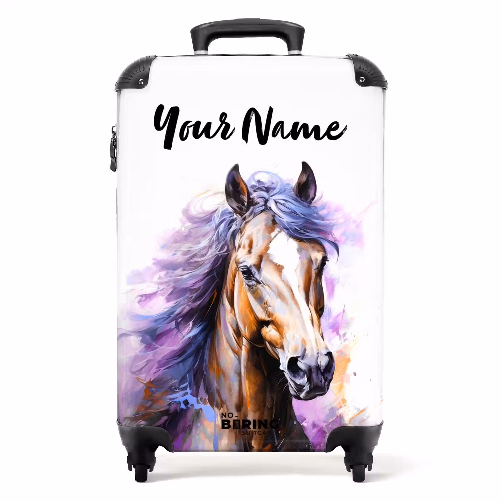 Suitcase with name - Watercolor horse with purple mane — 1