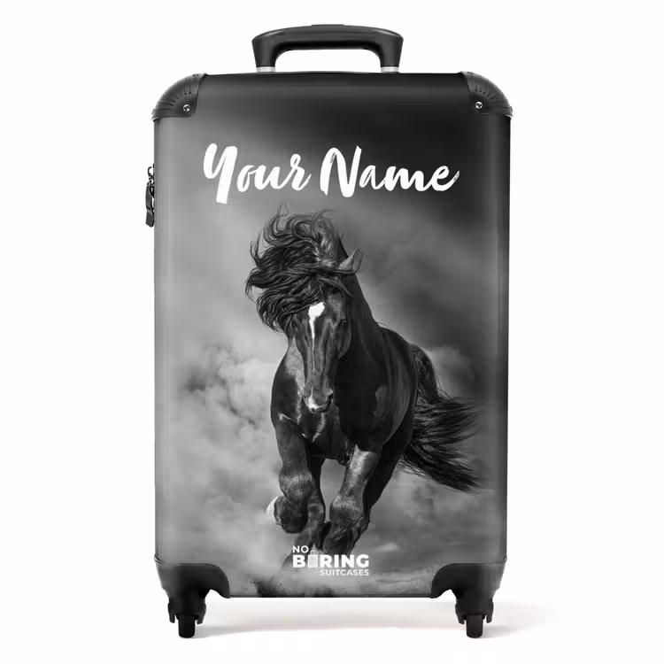 Suitcase with name - Black horse at a gallop — 1