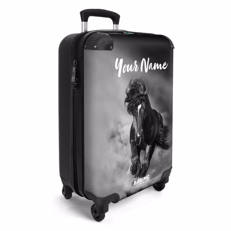 Suitcase with name - Black horse at a gallop — 2