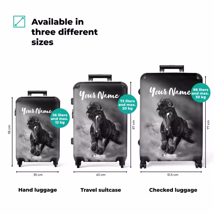 Suitcase with name - Black horse at a gallop — 3
