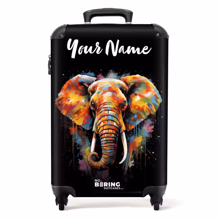 Suitcase with name - Elephant Decorated with Colorful Splashes — 1