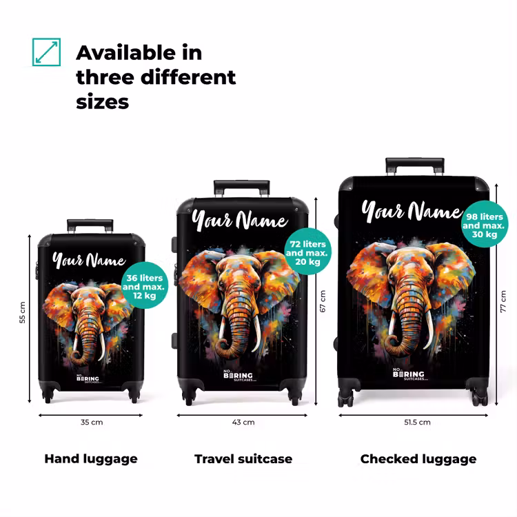 Suitcase with name - Elephant Decorated with Colorful Splashes — 3