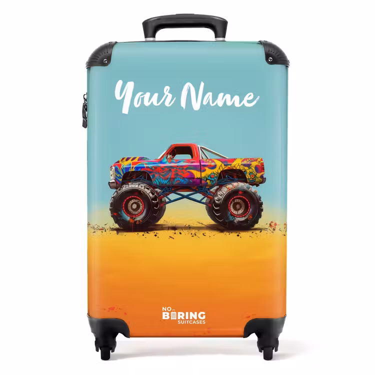 Suitcase with name - Monster Truck with Graffiti Print in the Sand — 1