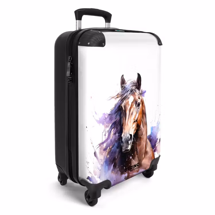 Suitcase with name - Watercolor horse with colorful splashes — 2