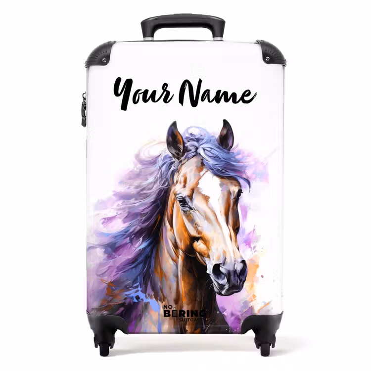 Suitcase with name - Watercolor horse with purple mane — 1