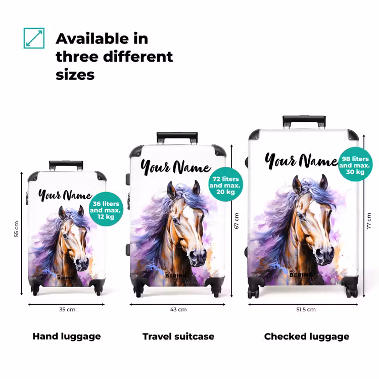 Suitcase with name - Watercolor horse with purple mane — 3