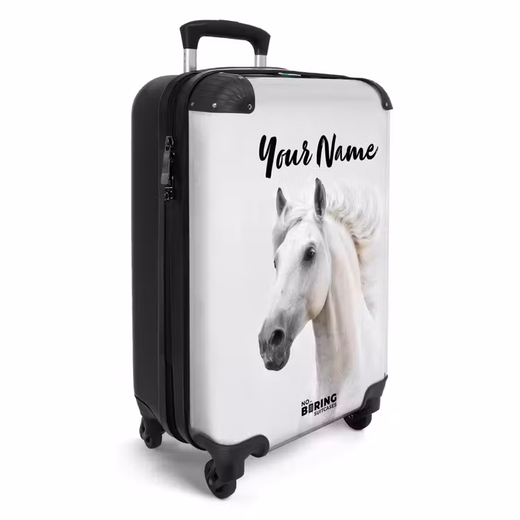Suitcase with name - White horse with flapping mane — 2