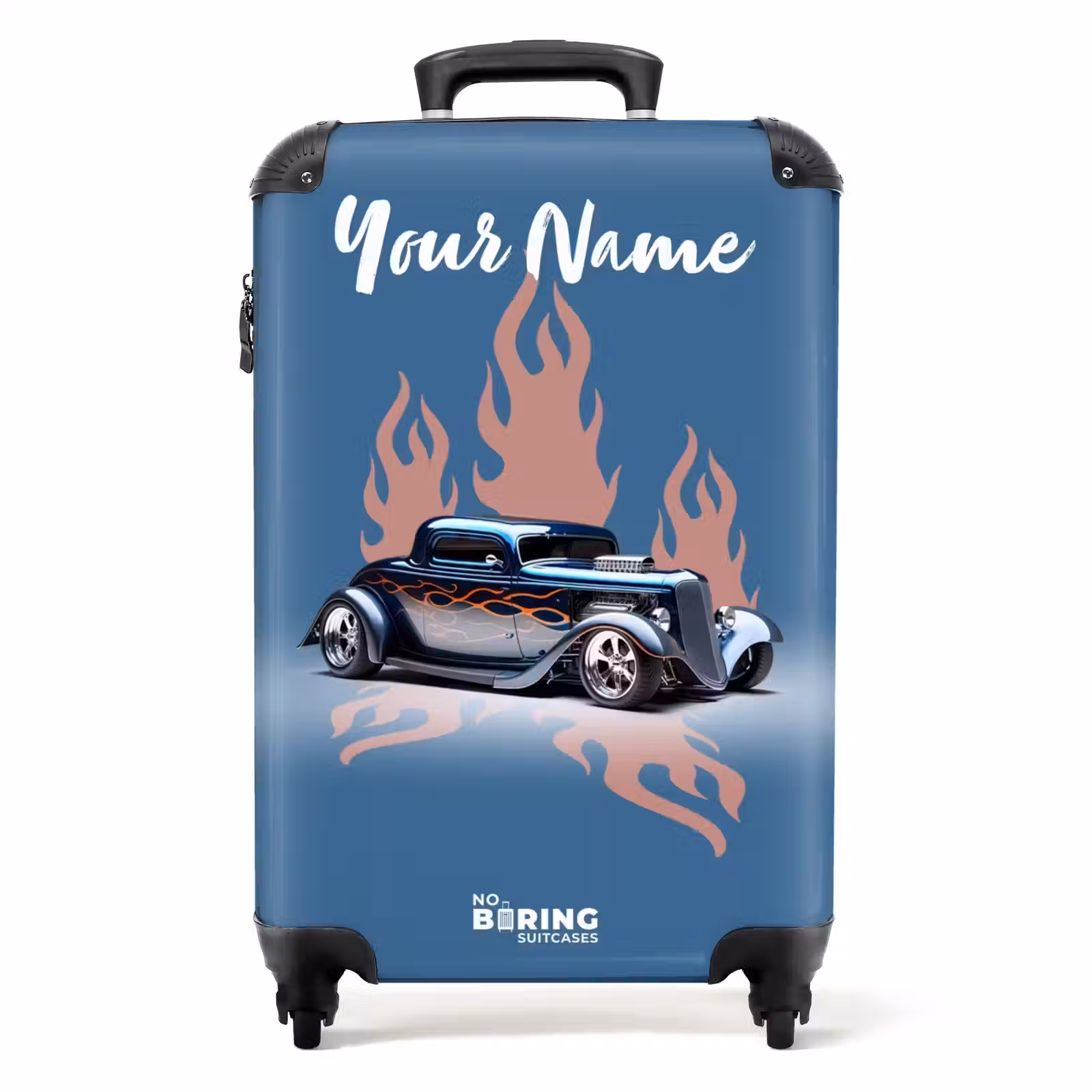 Suitcase with name - Blue car with pink flames — 1