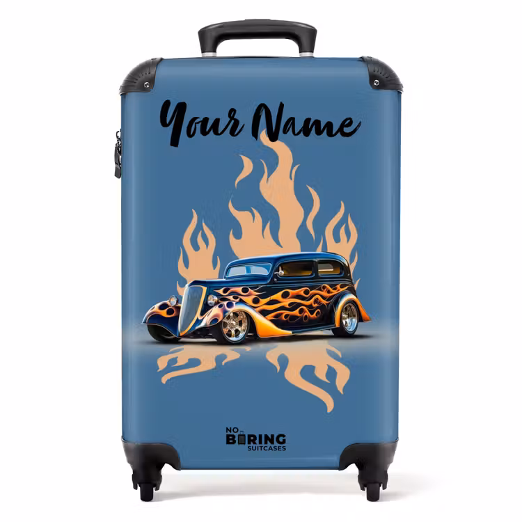 Suitcase with name - Black car with beige flames — 1