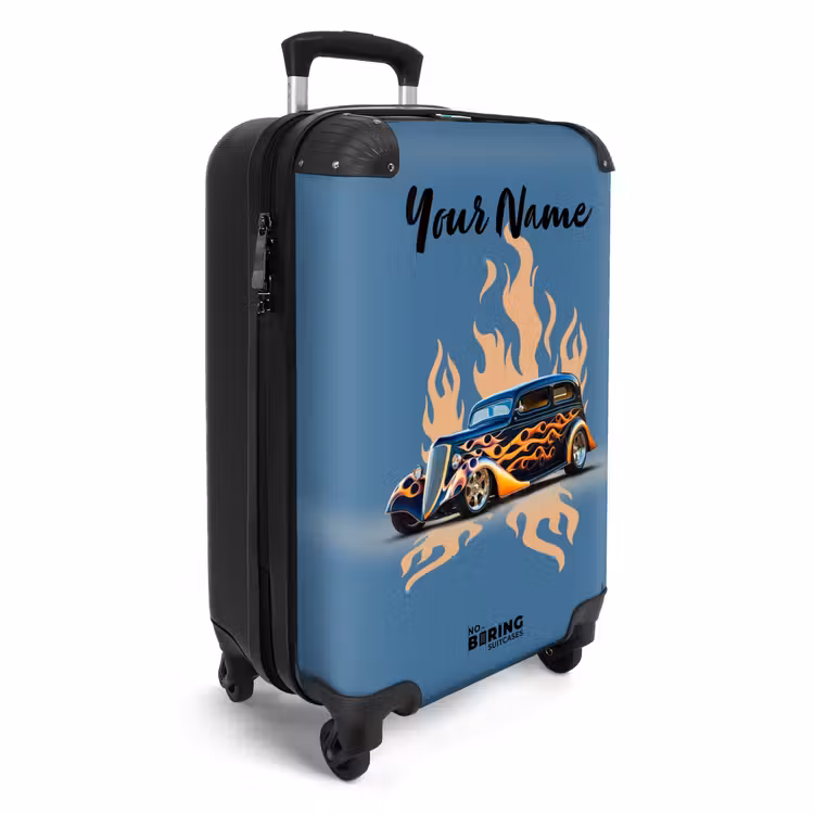Suitcase with name - Black car with beige flames — 2