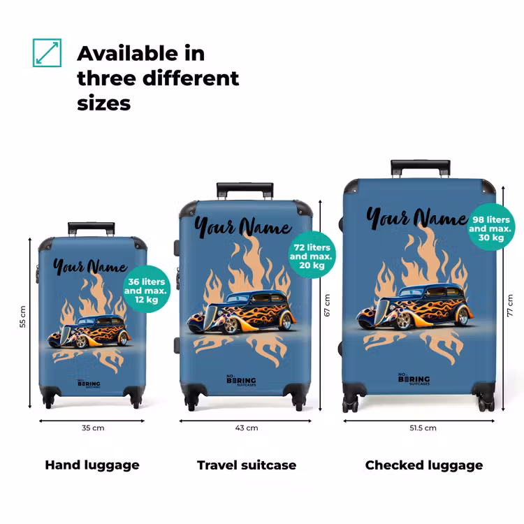 Suitcase with name - Black car with beige flames — 3