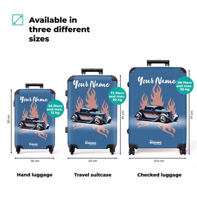 Suitcase with name - Blue car with pink flames — 3