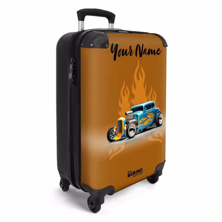 Suitcase with name - Blue car with yellow flames — 2