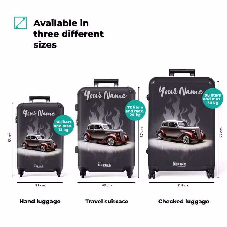 Suitcase with name - Gray car with gray flames — 3