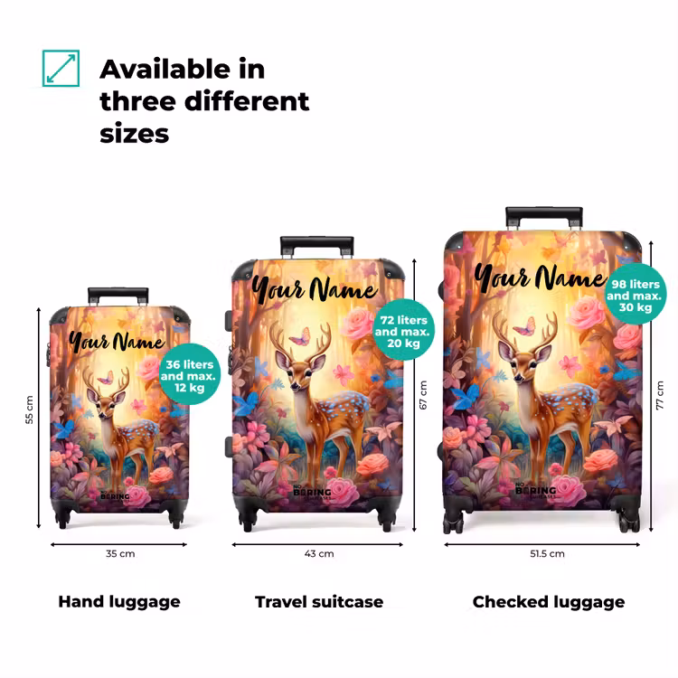 Suitcase with name - Blossom forest deer — 3
