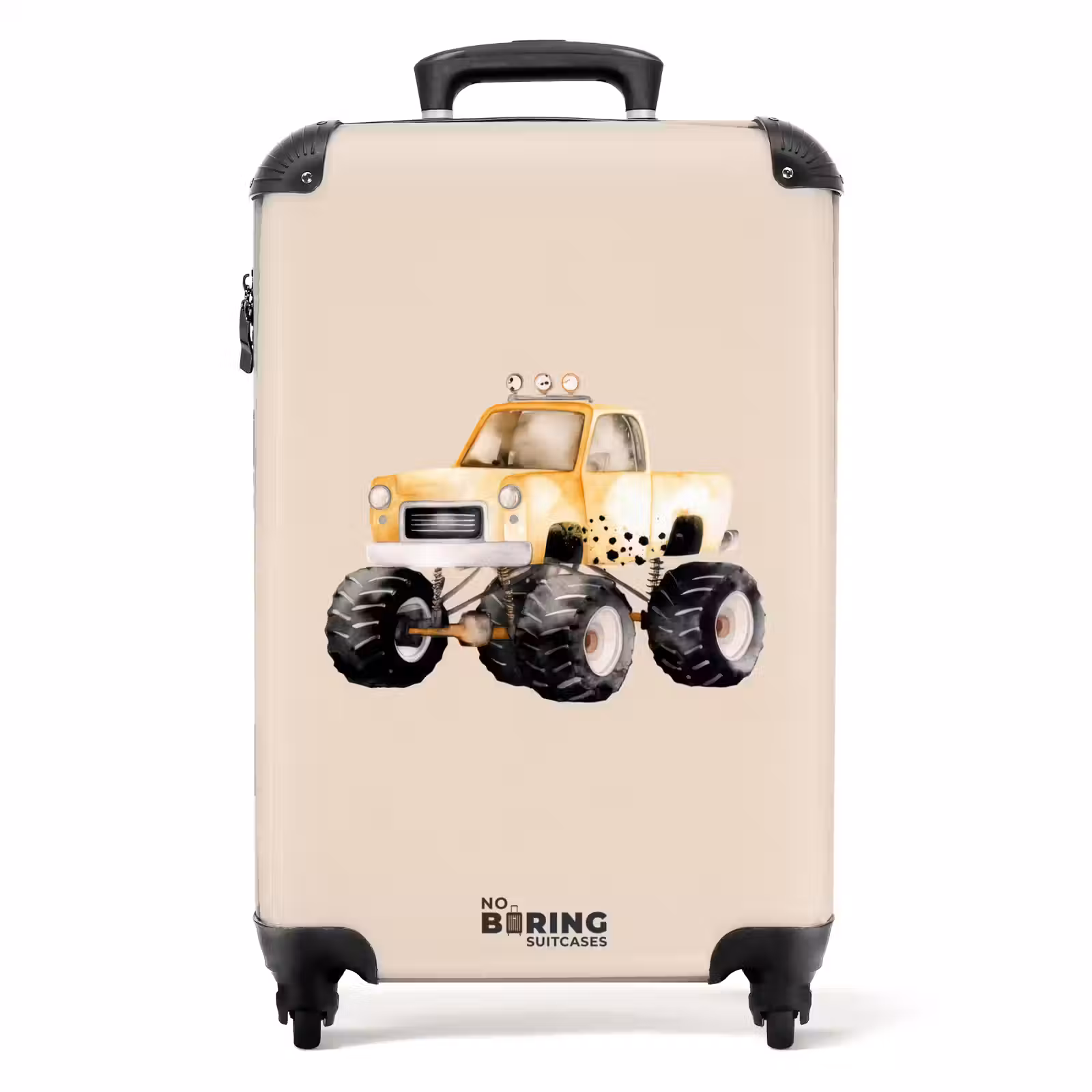 Suitcase - Yellow monster truck on a beige background — 1