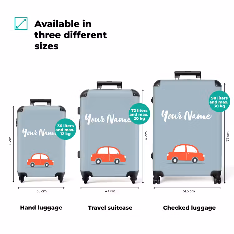 Suitcase with name - Red car blue background — 3