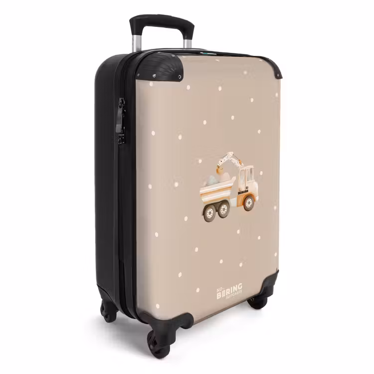 Suitcase - Yellow dump truck with stones and dot pattern — 4