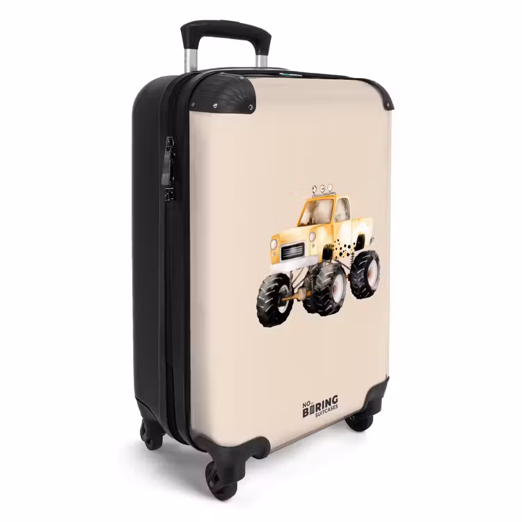 Suitcase - Yellow monster truck on a beige background — 4