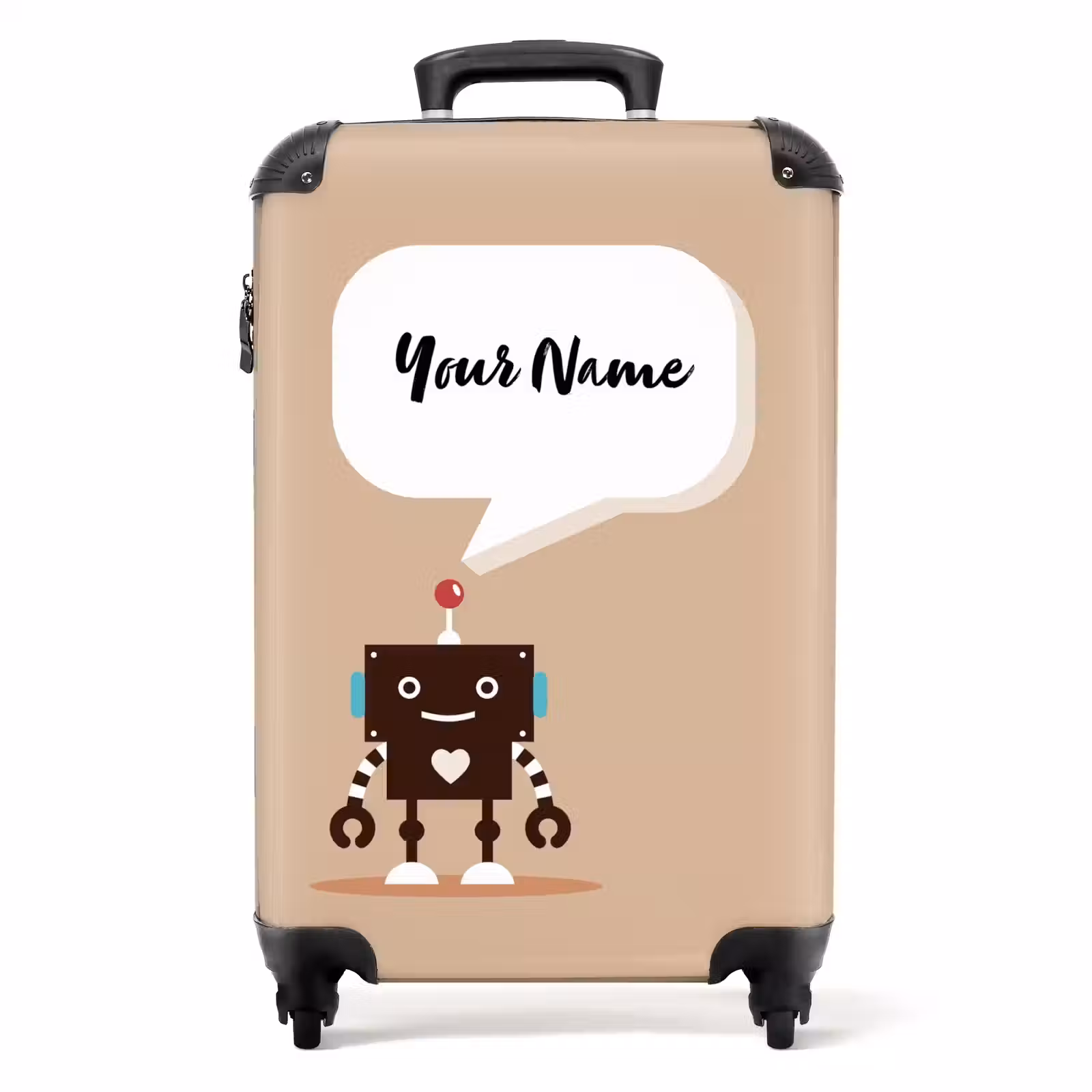 Suitcase with name - Talking robot beige — 1