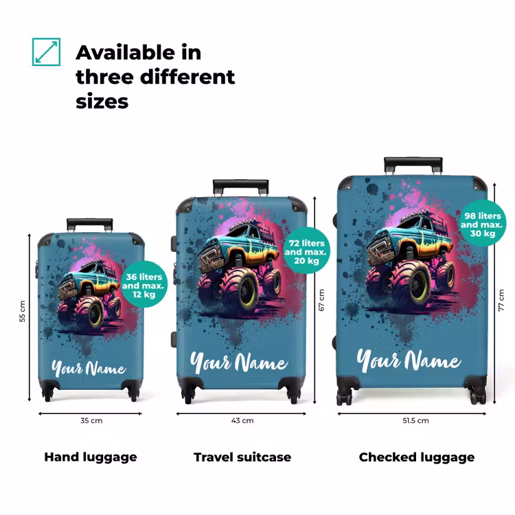 Suitcase with name - Monster Wheels — 3