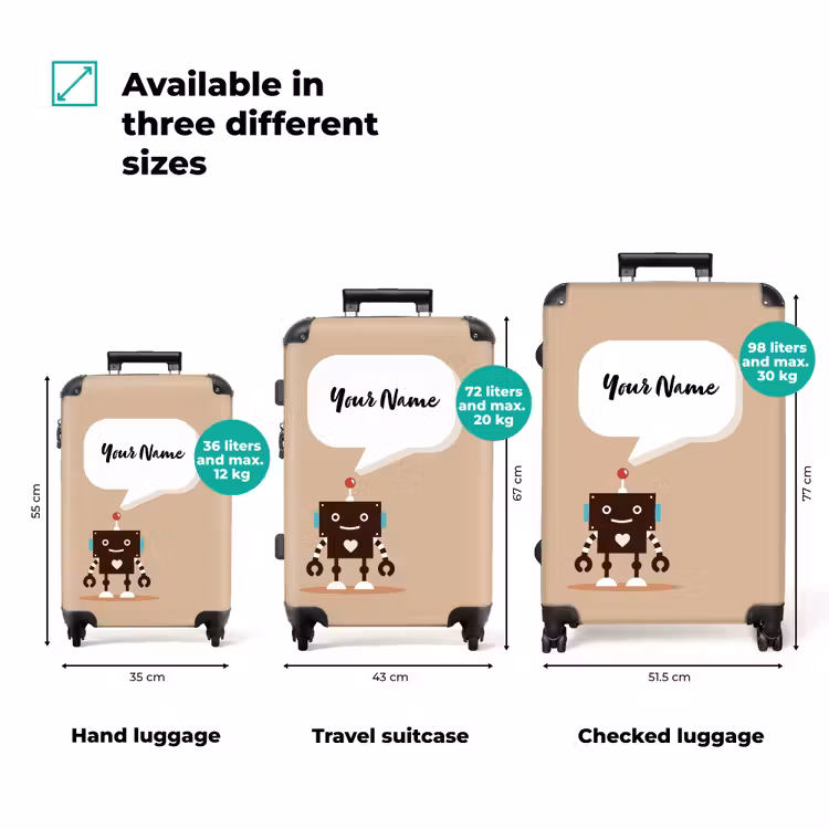 Suitcase with name - Talking robot beige — 3