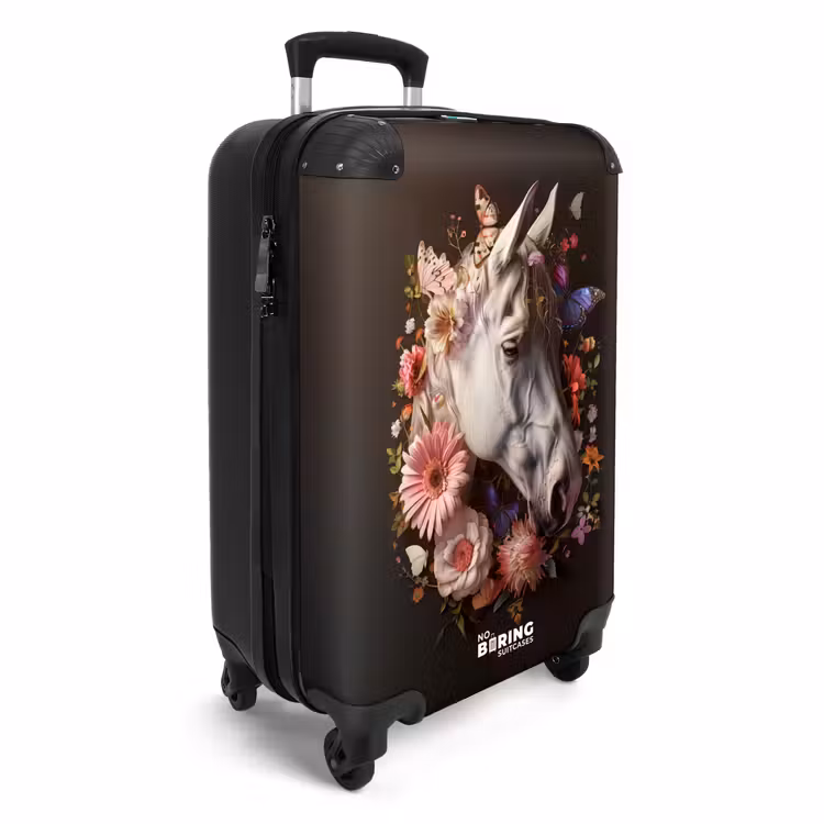 Suitcase - White horse head among colorful garland of flowers — 4
