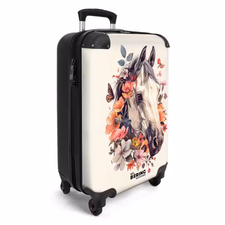Suitcase - White horse head surrounded by flowers and butterflies — 2