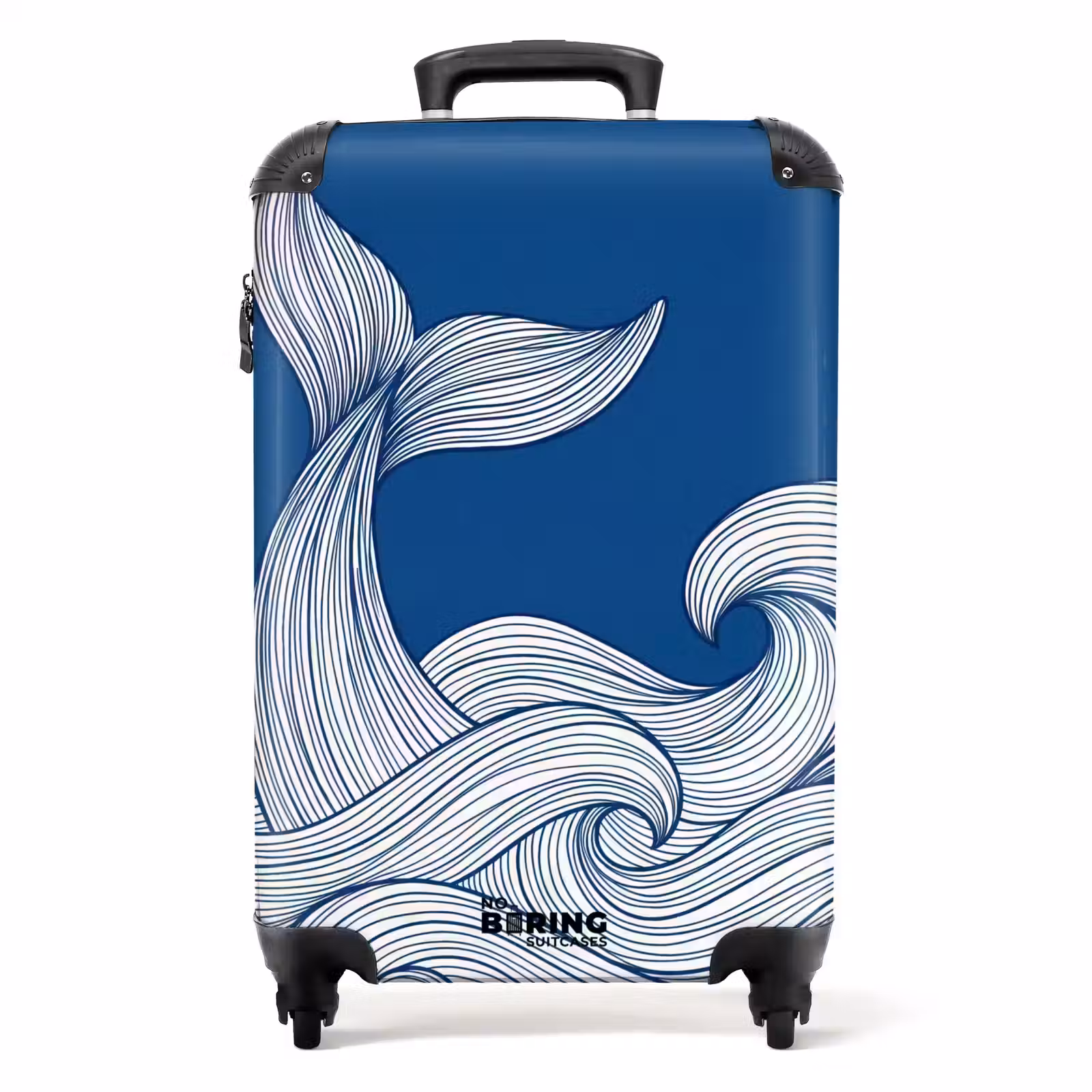 Suitcase - Whale - Tail - Waves - Line Drawing - Blue — 1
