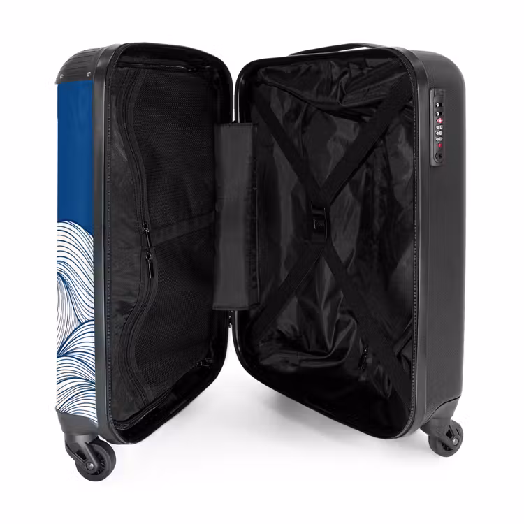 Suitcase - Whale - Tail - Waves - Line Drawing - Blue — 3
