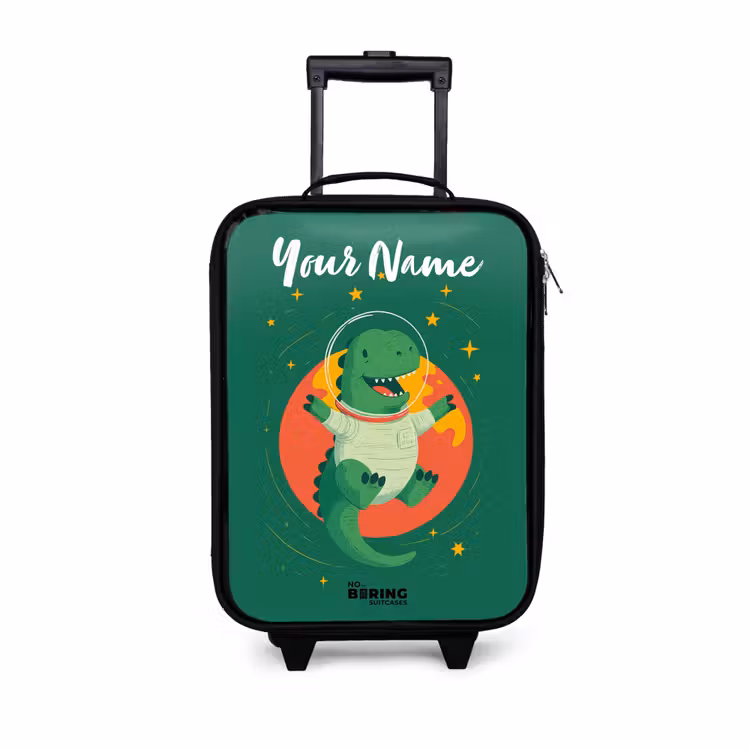 Children's suitcase with name - Dino - Planet - Stars - Green — 1