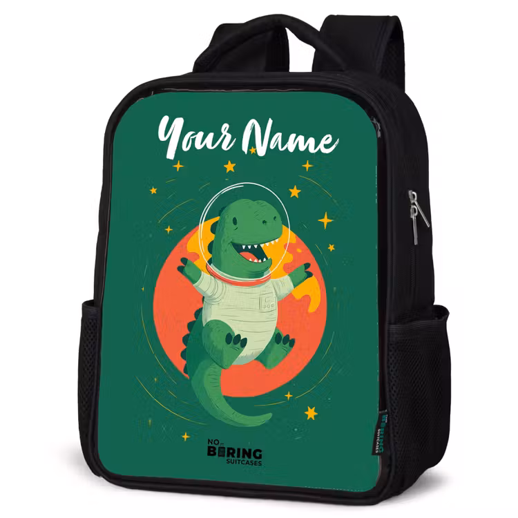 Kids backpack with name - Black - Dino - Planet - Stars - Green — 4
