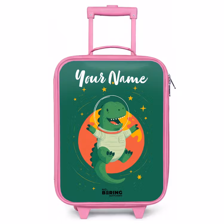 Children's suitcase with name - Pink - Dino - Planet - Stars - Green — 1