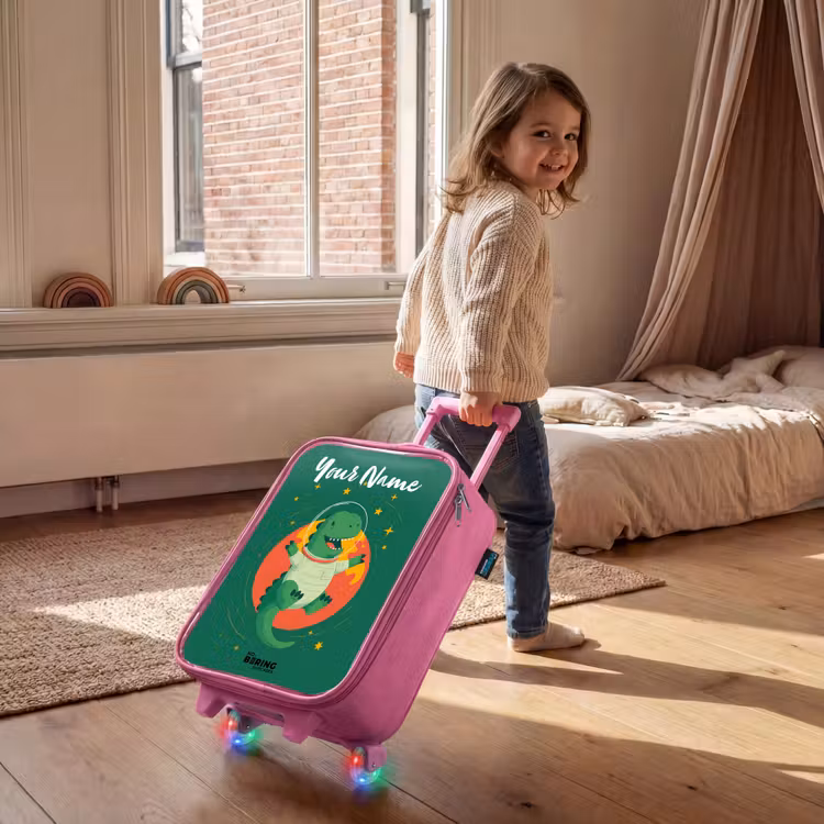 Children's suitcase with name - Pink - Dino - Planet - Stars - Green — 2