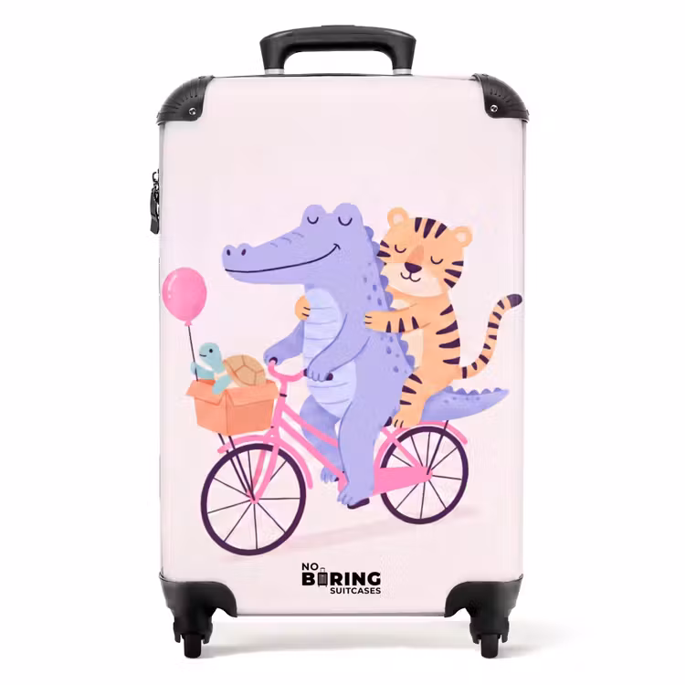 Suitcase - Animals - Bicycle - Friendship - Illustration - Pink — 1