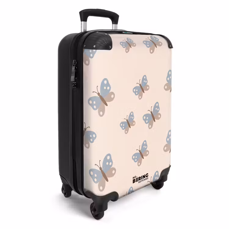 Suitcase - Insect - Butterfly Pattern - Abstract - Blue - Beige — 2