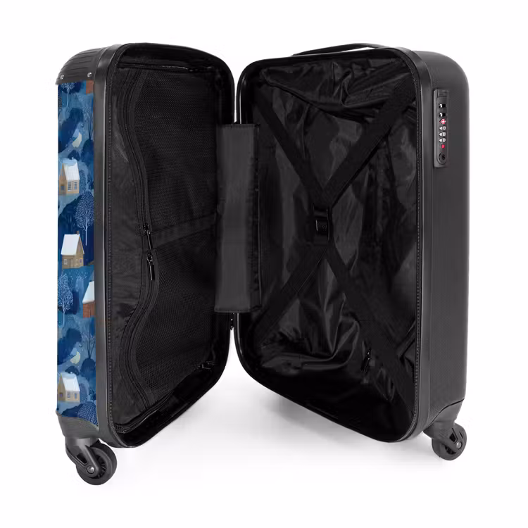 Suitcase - Cottages - Birds - Snow - Winter - Blue — 3