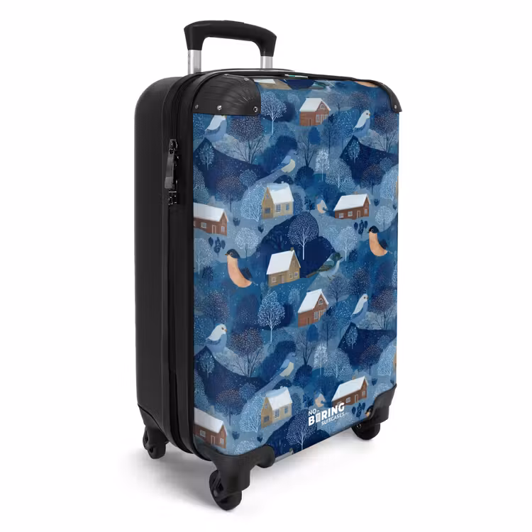 Suitcase - Cottages - Birds - Snow - Winter - Blue — 4
