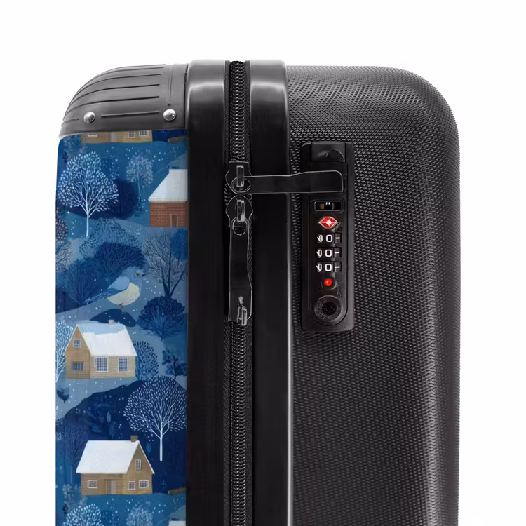 Suitcase - Cottages - Birds - Snow - Winter - Blue — 5