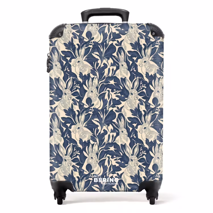 Suitcase - Hares - Leaves - Pattern - Blue - Beige — 1