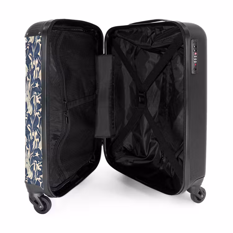 Suitcase - Hares - Leaves - Pattern - Blue - Beige — 3