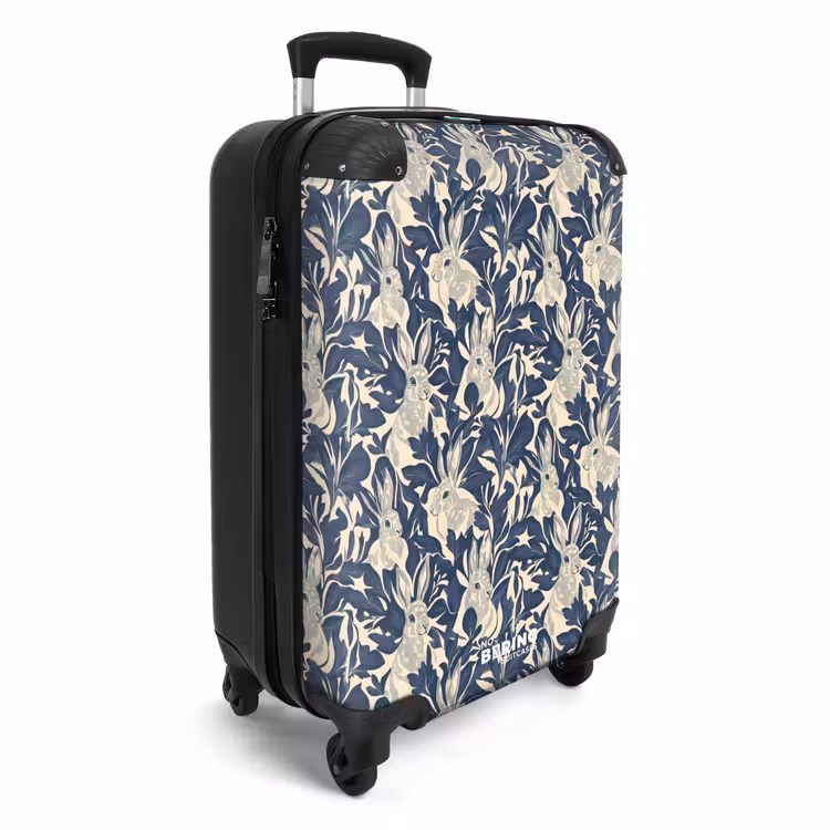 Suitcase - Hares - Leaves - Pattern - Blue - Beige — 4