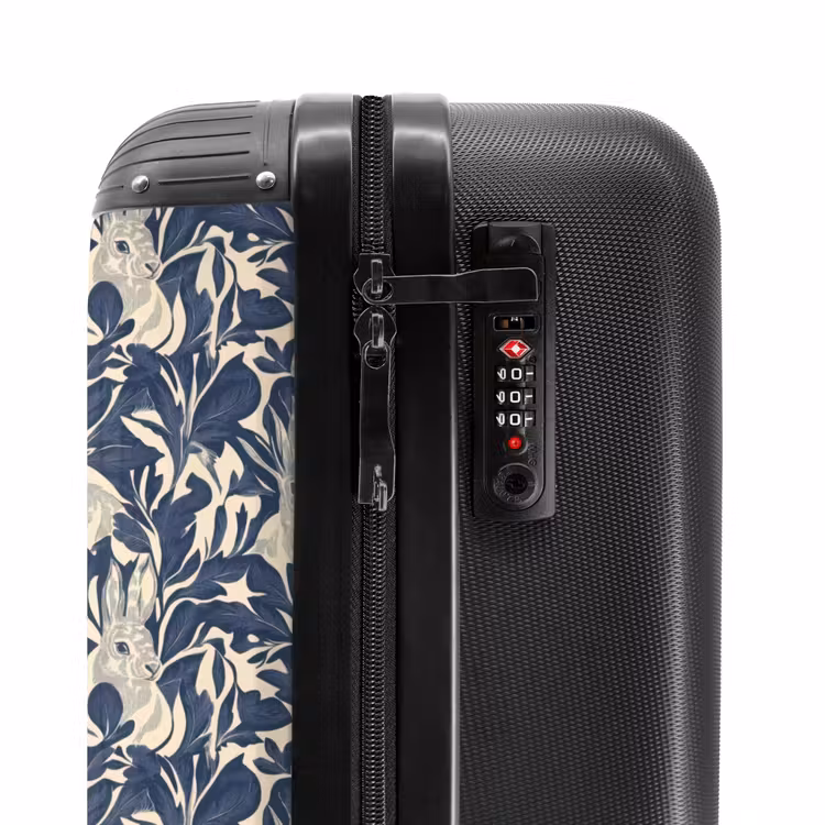 Suitcase - Hares - Leaves - Pattern - Blue - Beige — 5