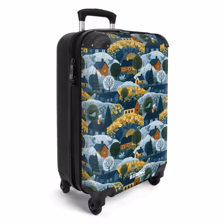 Suitcase - Little Houses - Flowers - Pattern - Yellow - Blue — 4